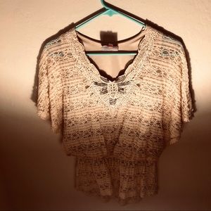 Stunning Cream Lace Batwing Top with Beading!